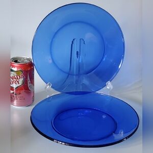 (2) "Presence Cobalt Blue" 10 1/2" Thick Glass Dinner Plates by Anchor Hocking ⚓